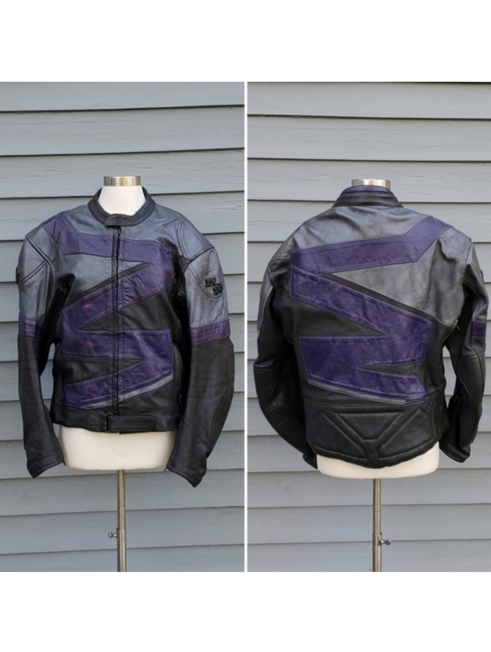 Vintage‎ 90s y2k Black Purple Leather Armored Padded Motorcycle Moto Jacket